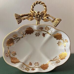 Gold Ribbon Bow Oval Decorative Porcelain Dish